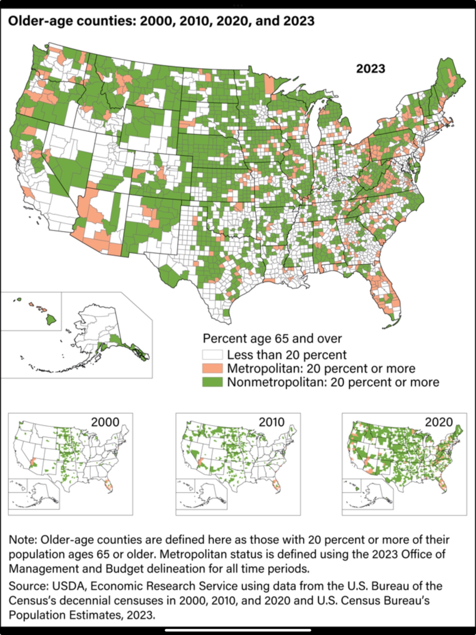 USDA Older-age counties map showing concentration of seniors across US (2000-2023)